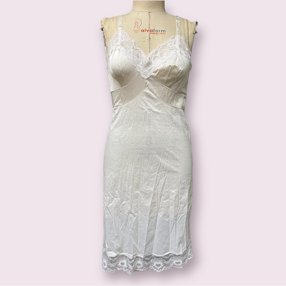 White Vintage Negligee Slip Shadowline with Lace Detail